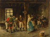 une image d'un tableau représentant un groupe de personnes dans une pièce