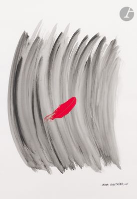 une image représentant une peinture d'une plume rouge sur fond blanc
