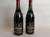 two bottles of wine sitting next to each other on a table