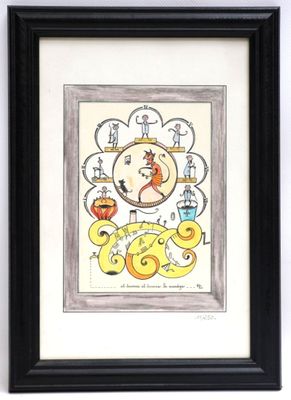 tableau représentant une horloge sur laquelle figurent un visage et celui d'un poisson