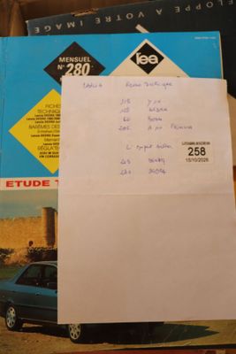 un ticket de caisse posé sur une table, avec une photo de voiture en arrière-plan