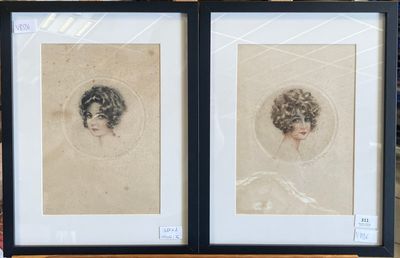 deux dessins encadrés représentant le visage d'une femme et la tête d'un homme