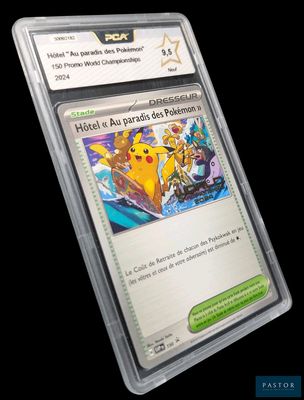 Carte à collectionner Pokémon dans un étui en plastique transparent sur fond noir