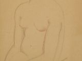 un vieux dessin représentant une femme assise, les mains posées sur les genoux