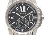 Montre pour homme Cartier Calibre en acier inoxydable, à remontage automatique, avec cadran noir et chiffres romains