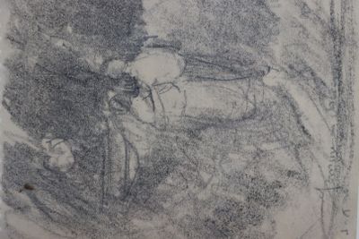 ADLER Jules (1865/1952) - "Couple enlacé de dos", fusain mon…