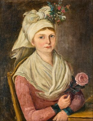 Ecole du XXe Jeune fille à la rose