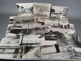 several black and white photos of a bunch of boats in the water
