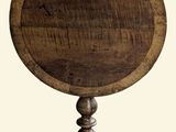 a small round table with a wooden top on a tripod