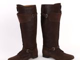 brown leather boots with buckles and buckles on each side