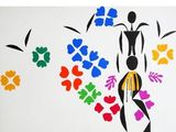 une image représentant le dessin d'une femme avec des fleurs dans les cheveux