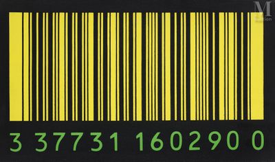 Le code-barres est jaune et noir, avec des chiffres verts