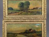 pair of 19th century french oil paintings of a country landscape
