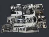 several black and white photos of a group of men and women