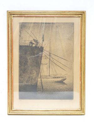 TIGAL. Proue de navire. Gravure en noir. - Photo 1