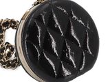 an image of a black purse with a chain around it