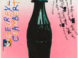une peinture représentant une bouteille de soda sur fond rose