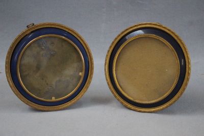 pair of antique brass and blue enamel cuff watches