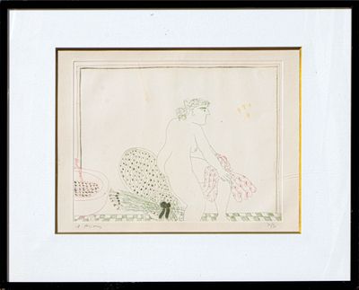 un dessin représentant une femme assise sur une chaise
