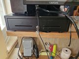a picture of a computer desk with a lot of wires