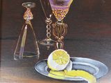 a picture of a painting of a lemon on a plate