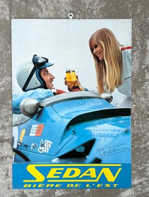 a poster of a man and a woman on a motorcycle