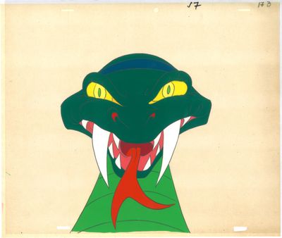 an image of a green snake with yellow eyes and a red tongue
