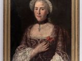 an old painting of a woman holding a rose in her hand