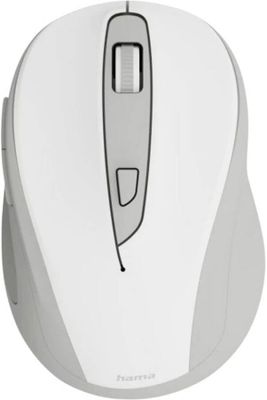La souris d'ordinateur est blanche et possède un bouton noir.