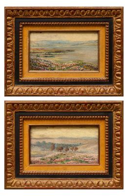 une paire de peintures à l'huile représentant un paysage