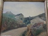 a picture of a painting of a road in the country