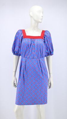 SAINT LAURENT rive gauche - Robe en coton bleu imprimé d'un …