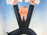 poster of a man in a suit holding up a bunch of money