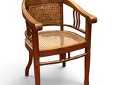 an image of a wooden chair with a wicker seat on a white background