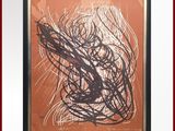 tableau encadré avec un fond marron et un cadre noir