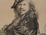 an old drawing of a man with a hat sitting on the ground