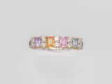 a multicolored sapphire and diamond ring