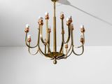 a close up of a chandelier hanging from a ceiling