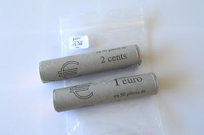 Un lot de 2 rouleaux de 50 pièces de 2 centimes d'Euro, 1999