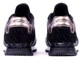 sneakers on a white background with a black sole and a silver sole