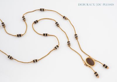 gold plated necklace with agate and black glass beads