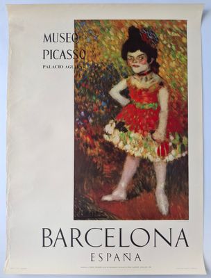 une affiche représentant une femme en robe rouge, avec des fleurs sur la tête
