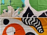 two pictures of a bed with different designs on it