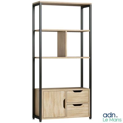 a wooden bookcase with two drawers and a drawer underneath it