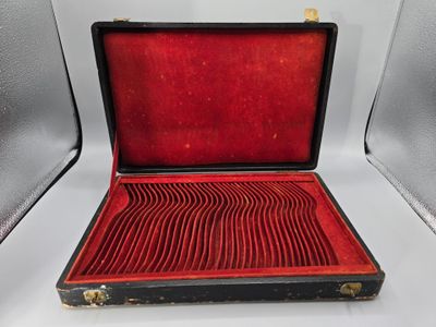 a black case with red cloth inside of it