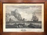 an old picture of a ship in the ocean with people on it