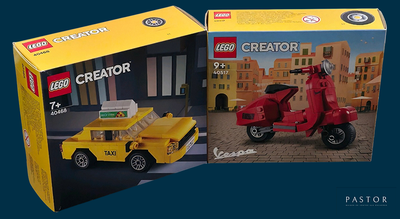 deux boîtes de Lego Creators sur fond bleu