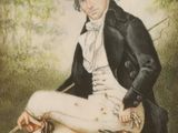 painting of a man in a top hat sitting next to a dog