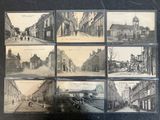 several old black and white photographs of a street in a city