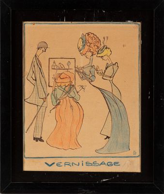 une image représentant le dessin d'une femme en robe et d'un homme en costume